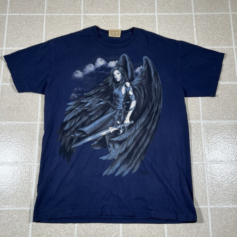 Vintage Y2K Goth Angel Sword Shirt The Mountain Fantasy Tee Mens L 2000s Fairy